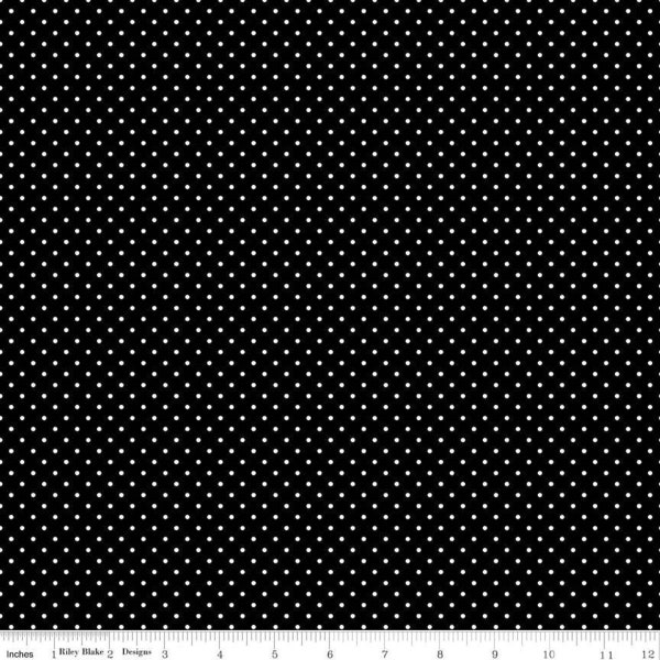 Riley Blake Designs White Swiss Dot on Black*C670-110 BLACK*1/2 Yard Increments*Black Swiss Dot Fabric*Black Polka Dot*Swiss Dots*Black*Dots