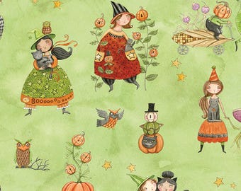 Riley Blake Designs Ghoul Friends Main Green (C16050-GREEN) 1/2-Yard Increments*Halloween Fabric*Whimsical Halloween Fabric*Teresa Kogut
