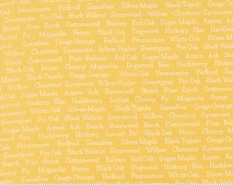 Moda Cozy Up Trees Text Sunshine (29124 24) 1/2 Yard Increments