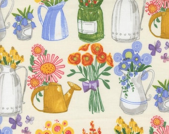 Moda Superbloom Flea Market Vases Cream (48782 11) 1/2-YD Increments*Superbloom Flower Vases*Flea Market Vases*Watering Can Floral*