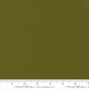May include: A solid green fabric swatch with a subtle texture. The fabric is shown with a ruler for scale.