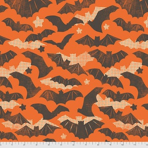 Free Spirit Spooktacular Gone Batty Orange*PWMA007.XORANGE*1/2 yard Increments*Halloween Fabric*Novelty Halloween Floral*Retro Halloween*