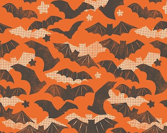 Free Spirit Spooktacular Gone Batty Orange (PWMA007.XORANGE) 1/2 yard Increments