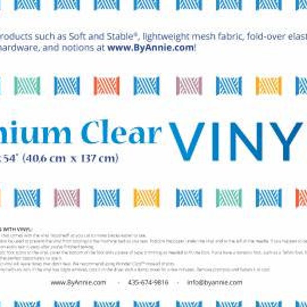 Premium Clear Vinyl - 16in x 54in From By Annie (SUP151-16X54) Clear Vinyl*Vinyl for Sewing*Project Bags Vinyl*Vinyl*Premium Vinyl*Annie's*