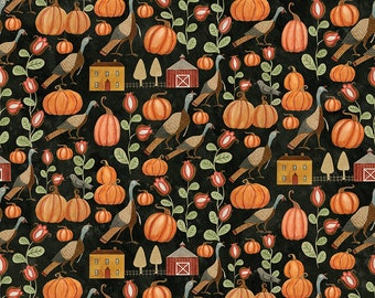 Riley Blake Designs Bittersweet Farm Turkey Hollow Midnight (C14851-MIDNIGHT) 1/2-YD Increments*Fall Fabric*Whimsical Fall*Pumpkin Fabric