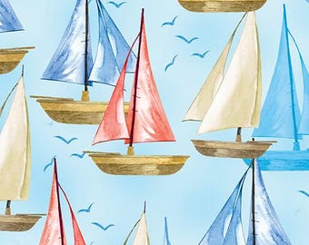 Benartex High Tides Set Sail Blue (14683-55) 1/2-YD Increments*Sailboat Fabric*Sailing*Sailboats*Sailboats*Multi Sailboat*Sailing Fabric*