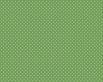 7/8--YD Bolt End White Swiss Dot on Clover* Green Swiss Dot Fabric* Green Swiss Dot Cotton* Green Polka Dot* Small Polka Dots* Green Dots*