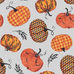 Studio E Paranormal Parade Pumpkins (8323-09 Light Gray) 1/2-YD Increments*Paranormal Parade*Halloween Fabric*Studio E Halloween*