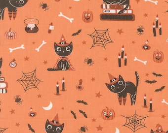 Moda Purrs and Boos Cats Pumpkin (39060 14) 1/2-YD increments