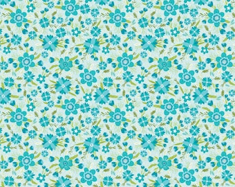 Benartex Secret Garden Garland Teal (13694-54) 1/2-YD Increments*Shelley Cavanna Fabric*Flower Farm Sampler*Floral*Bright Floral*