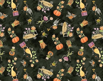 Riley Blake Designs Ghoul Friends Gourds Toss Black (C16051-BLACK) 1/2-Yard Increments*Halloween Fabric*Whimsical Halloween*Teresa Kogut