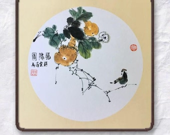Gourd and Bird Sumi-e Painting – Original Chinese Brush Art, Feng Shui