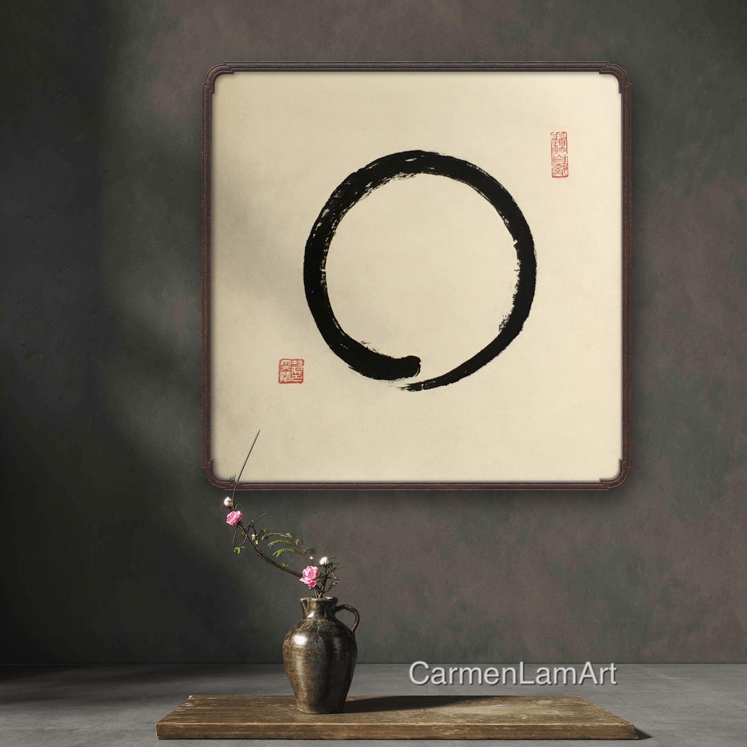 Original Enso Painting – Zen Circle Ink Art on Rice Paper, Meditation ...