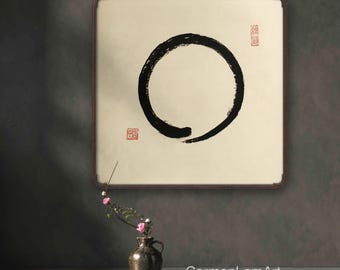 Original Enso Painting – Zen Circle Ink Art on Rice Paper, Meditation Wall Art