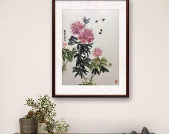 オリジナル墨絵、オリジナル水墨画、四君子の水墨画、原画、一点