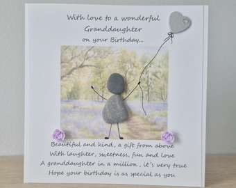 Handmade Pebble Art Granddaughter Card: Birthday, Poem Card