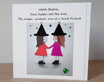 Birthday card. Friends Birthday card. Birthday card for her. Halloween card for friend. Witch card for Best friend. Witch Besties card.