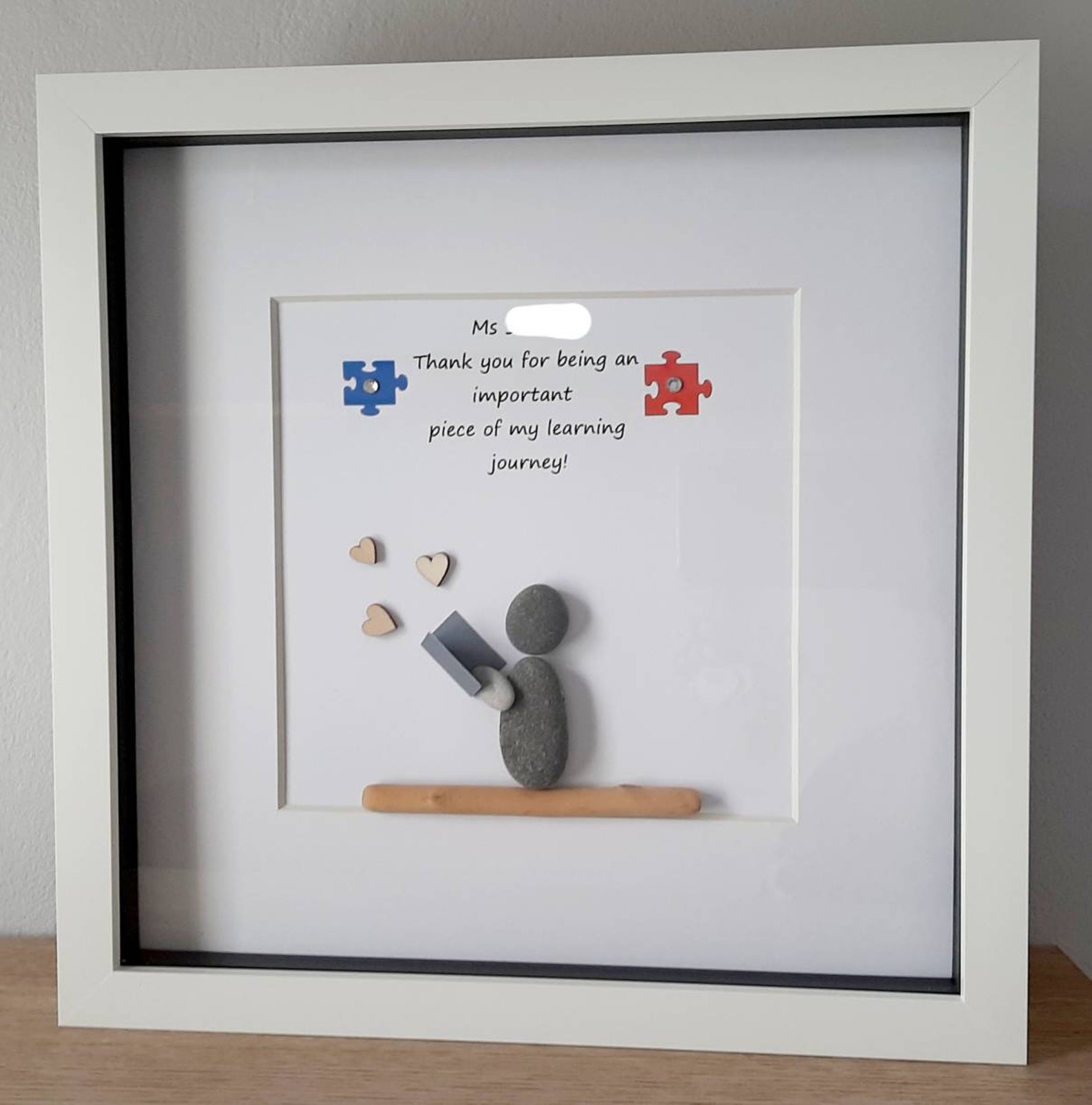 Personalised Pebble art teacher gift. Framed teacher teaching Etsy