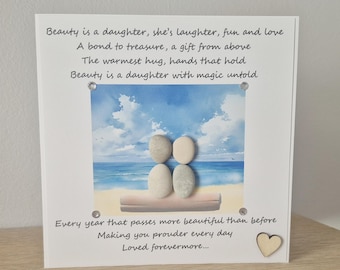 Handmade Pebble Art Daughter Card: Birthday, Poem Card