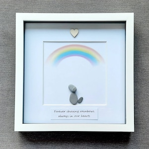 Pebble art. Dog Pebble art picture. Pet memorial gift. Framed Dog rainbow bridge art. Pet memorial pebble art. Personalised gift.