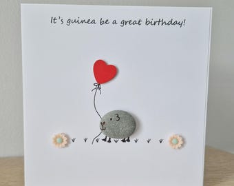 Handmade Guinea Pig Birthday Card: Pebble art card.