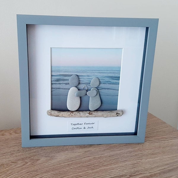 Engagement gift. Engagement pebble picture. Engagement picture frame.  Engagement framed gift. Couples gift. Personalised engagement gift.