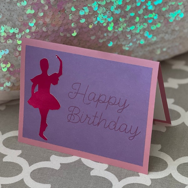 Ballerina Pop-Up Card; Birthday Card with Pop-Outs; Happy Birthday; Ballet & Dance Gift for Girls; Pink, Silver, Gold, Purple; Handmade