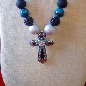 Enamel and Rhinestone Cross Chunky Necklace