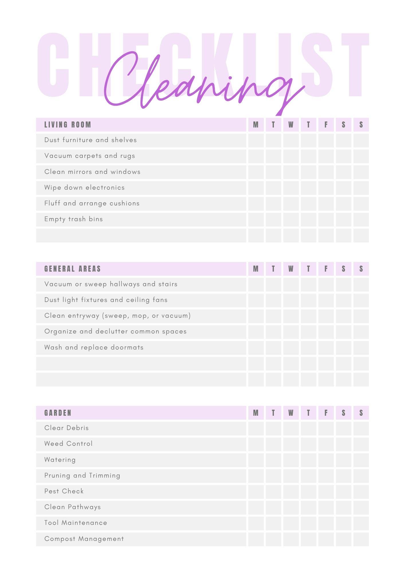Minimalist Weekly Cleaning Checklist | Printable A4 PDF - Etsy
