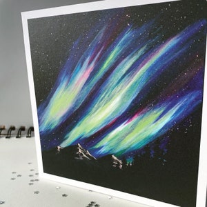 Northern Lights Original Acrylic Art Print Cards (Los Cuatro) Plus Bonus Postcard and Sticker of choice - Limited Run