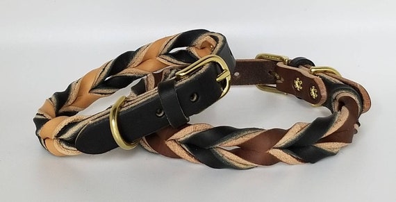 braided leather dog collars