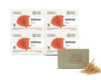 Vetiver Calming and Grounding Soap of 4 Packs, Natural and Organic Ingredients, Intense Moisturizer, Non-Toxic Skin Care Soap, Gift for Her