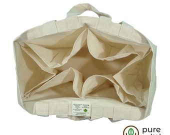 Handmade Organic Cotton Canvas Tote Bags Set of 3, Reusable Multi-Pouch Handbag, Eco Friendly Grocery Purse, Easy Carrying Shopping Bag Gift