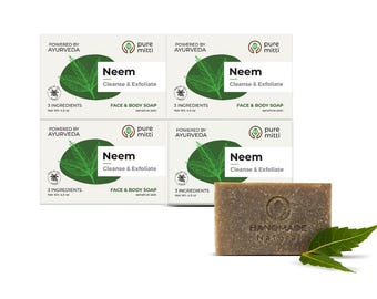 Organic Neem Soap Bundles, Ayurvedic Exfoliating Face & Body Soap, Handmade Natural Cleansing Soap, Neem Soap Skin Care Gift