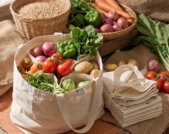 Organic Cotton Multi-Pouch Tote Bag, Totally Handmade Biodegradable Canvas Tote Bags for Home Use, Mother’s Day Gift Cotton Canvas Tote Bag