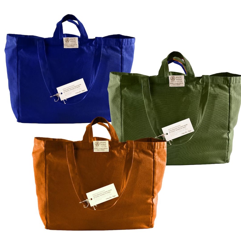Handmade Biodegradable Canvas Tote Bags, Easy Carrying Shopping Bag for Women, Sustainable and Reusable Grocery Bag, Multi-Pocket Handbag