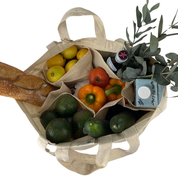 Multi-Pocket Farmers Market Bag,  Grocery Bag, Sustainable & Reusable Tote Bag, Zero Waste Handmade Canvas Tote Bag