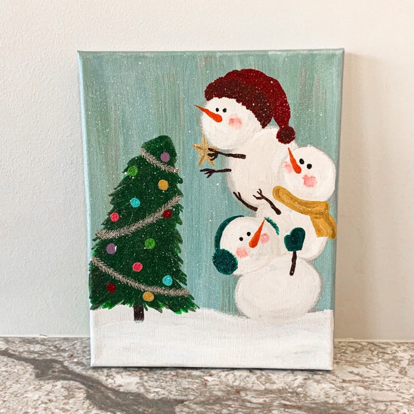 3 Snowman Acrylic Painting: 8x10