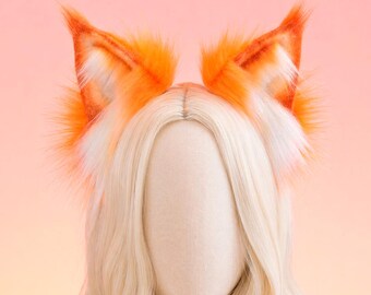 Realistic Red Fox Ears Headband | Fluffy Faux Fur Animal Prop | Orange Kitsune Costume Accessory