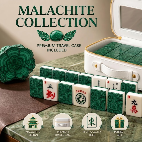 Green Malachite American Mahjong Tiles Set With Travel Bag | Custom Mahjong Lovers Gifts