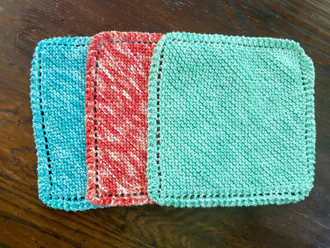 Set of 3 Hand Knit Cotton Washcloths Etsy UK