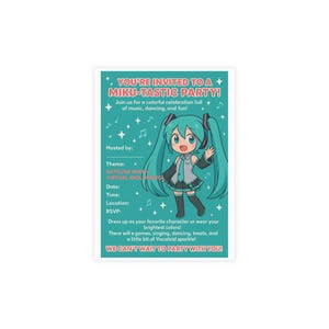 Ansichtkaartbundel kinderfeestje - Miku-ontwerp, enveloppen inbegrepen, verjaardagsuitnodigingen, briefpapier voor evenement, schattig anime-thema