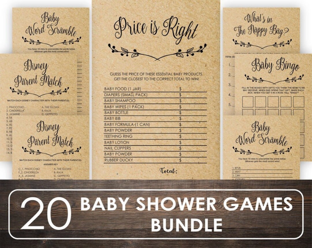 Rustic Baby Shower Games Printable Baby Shower Games Package Baby ...