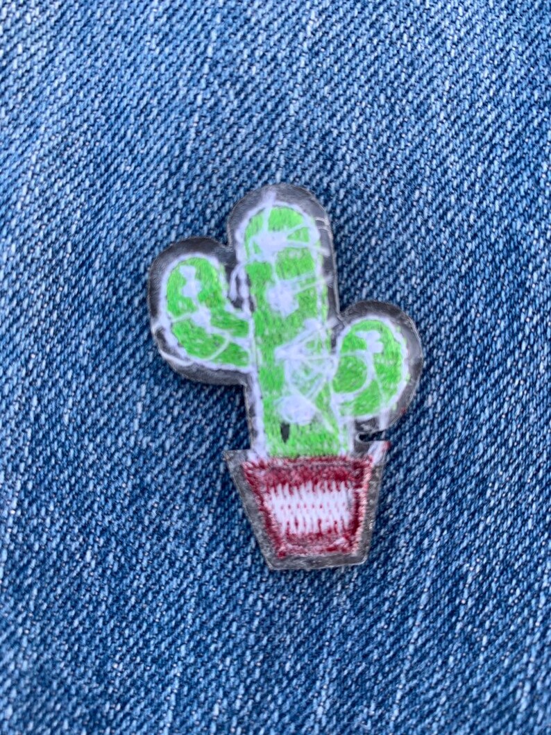 Cactus Patch Desert Theme Patch Cactophile Iron on Patch Saguaro in a Pot Iron on Patch