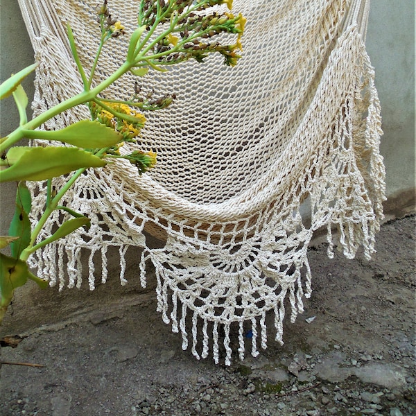 Beautiful and large hammock chair natural cotton and high quality solid wood original crochet design hanging handmade. Express shipping.