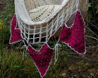 Pink heart crochet hammock chair, room hanging chair. Wedding special decor gift. Macrame chair. Garden decor handmade.Express shipping.