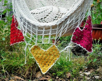 Beautiful hammock chair with heart crochet 100% handmade hammock for garden, room, porch, living room, studio hanging chair.Express shipping