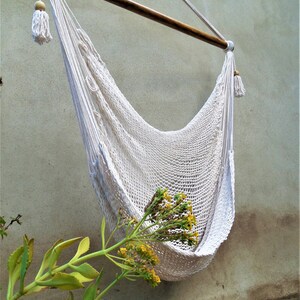 Beautiful and roomy hammock chair soft and resistant natural cotton and high quality solid wood hanging handmade. Express shipping. image 3