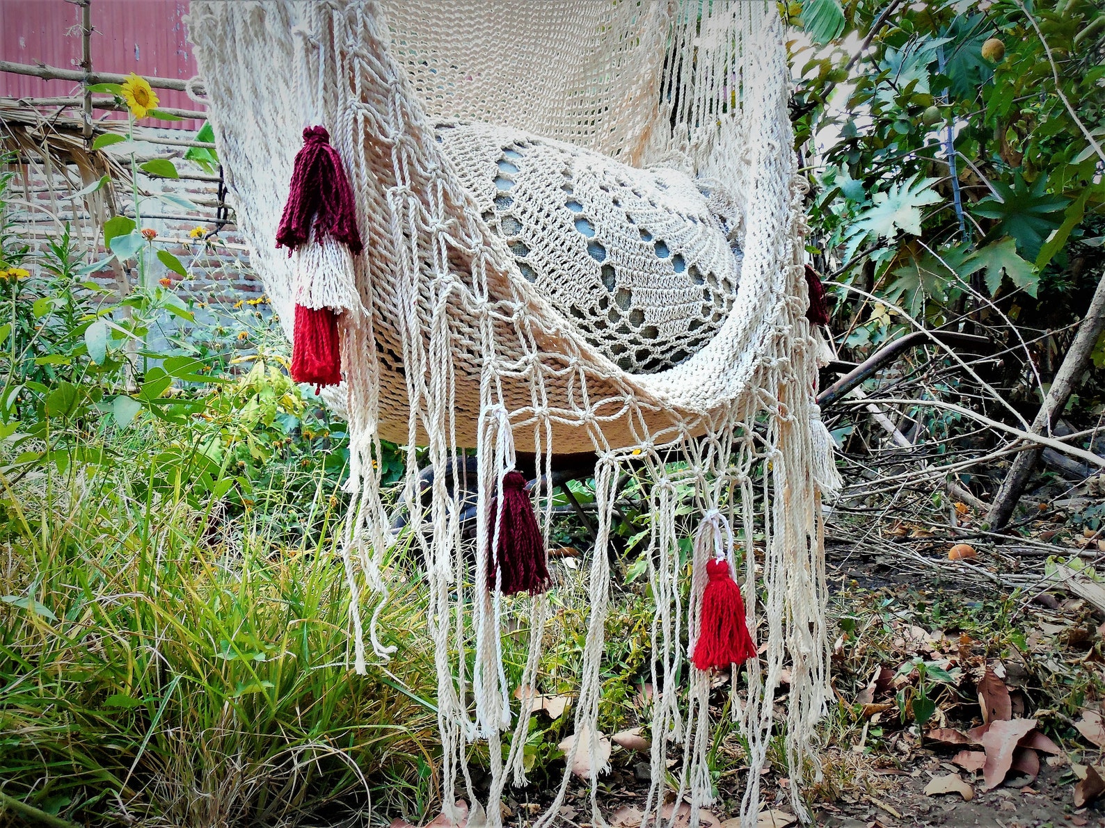 Silla de hamaca macrame algodón beige hecho a mano con borlas Etsy