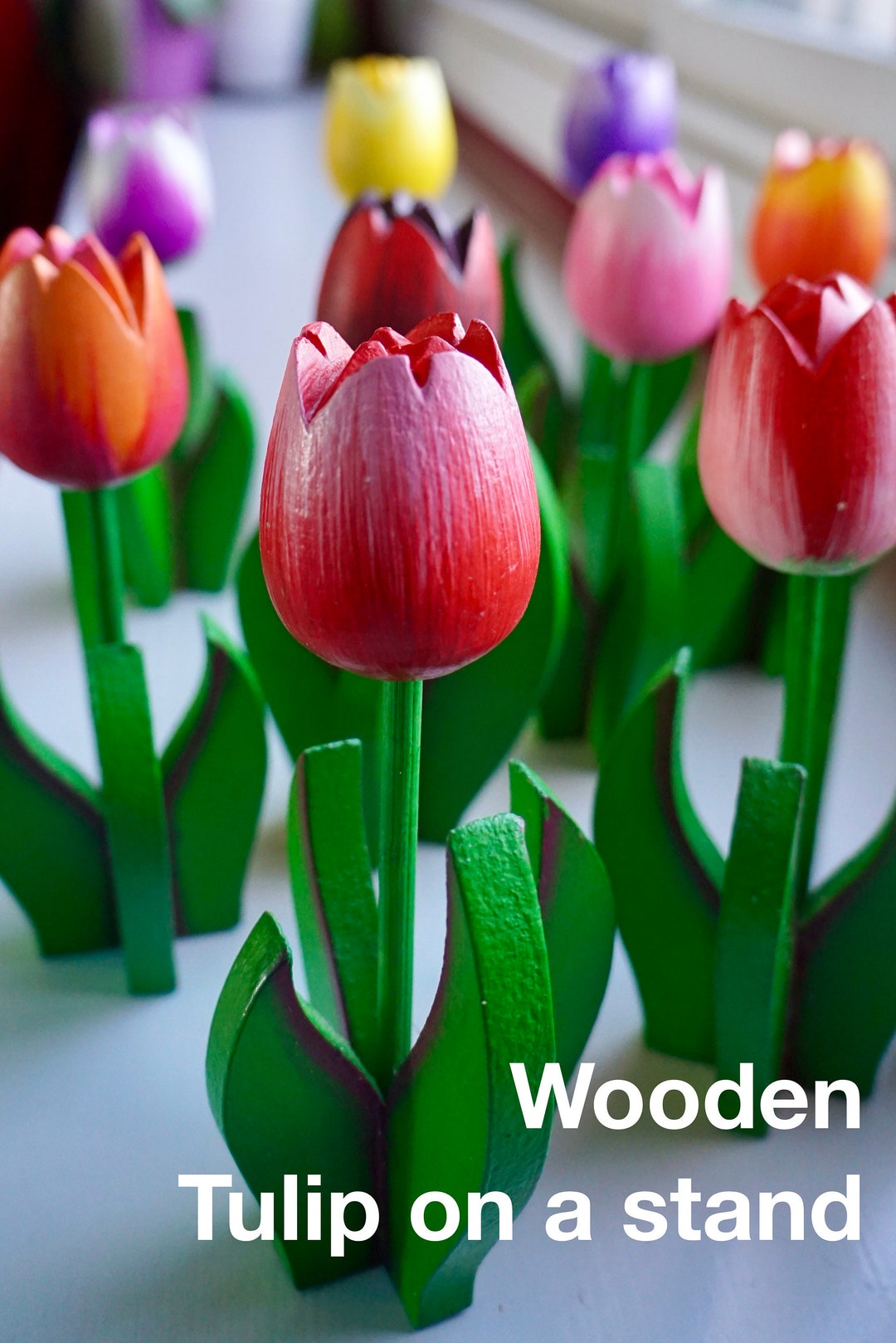 Wooden Tulip on a Stand set of 3. - Etsy